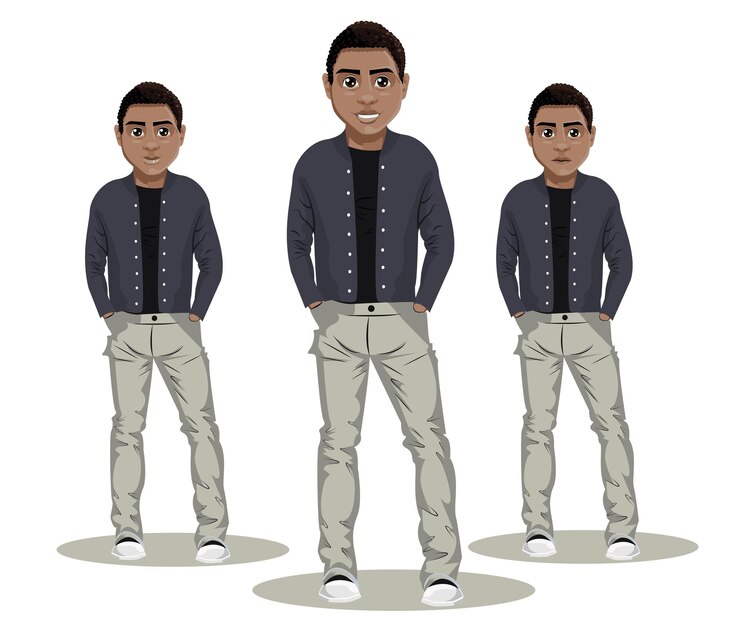 Vector dibujos animados de hombre negro, personaje de vector lindo, diseño de colección de boca diferente