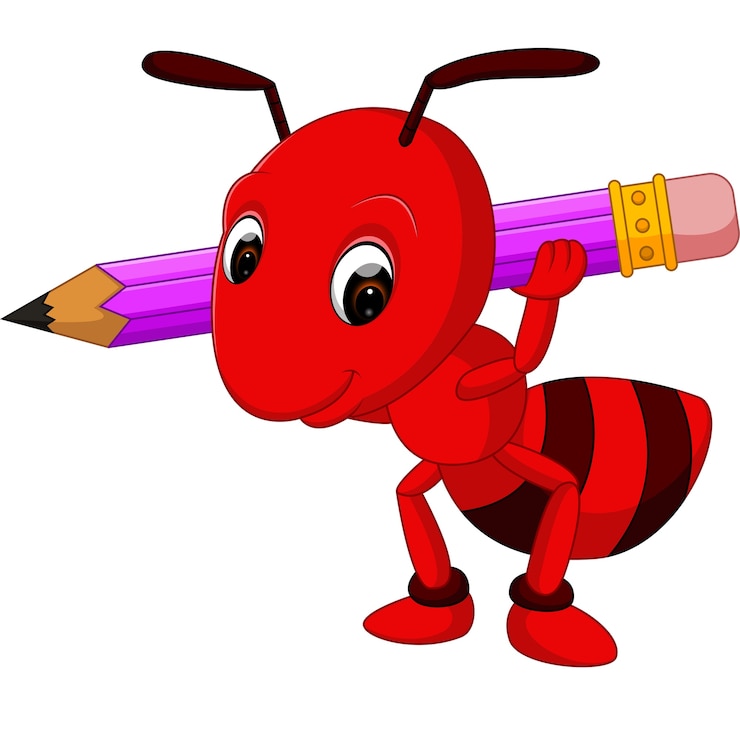Vector dibujos animados hormiga roja con lápiz