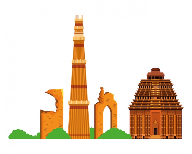 Vector dibujos animados icono de monumentos de construcción india