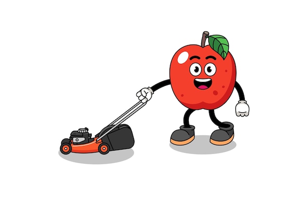Dibujos animados de ilustración de Apple con diseño de personajes de cortadora de césped