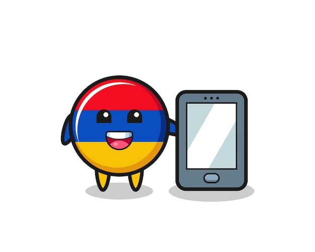 Dibujos animados de ilustración de bandera de armenia con un diseño lindo de teléfono inteligente