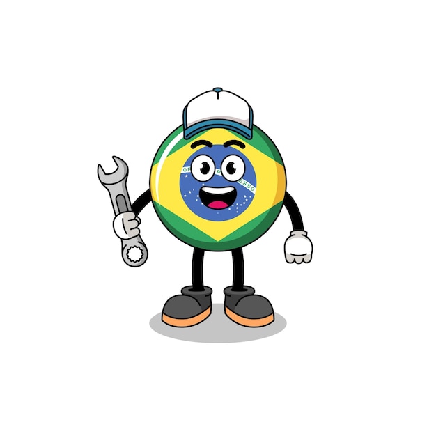 Dibujos animados de ilustración de bandera de brasil como mecánico