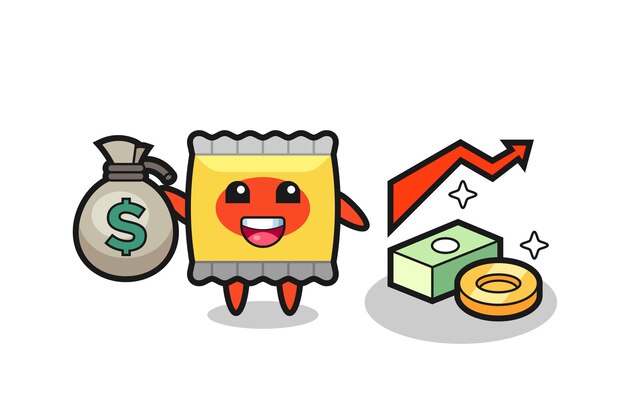 Dibujos animados de ilustración de bocadillos con saco de dinero, diseño de estilo lindo para camiseta, pegatina, elemento de logotipo
