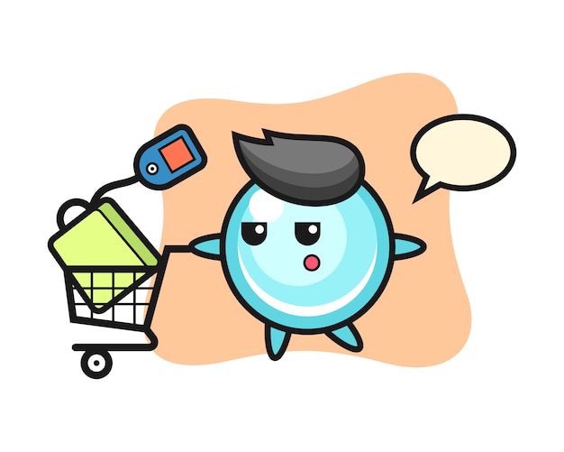 Dibujos animados de ilustración de burbuja con un carrito de compras, diseño de estilo lindo