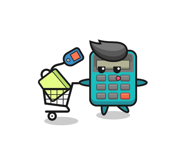 Dibujos animados de ilustración de calculadora con un carrito de compras