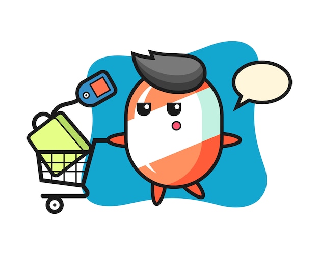 Dibujos animados de ilustración de caramelo con un carrito de compras