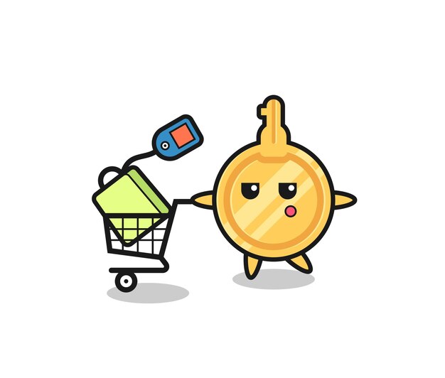 Dibujos animados de ilustración clave con un carrito de compras, diseño lindo