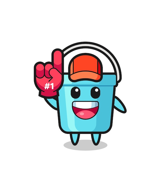 Dibujos animados de ilustración de cubo de plástico con guante de ventiladores número 1, diseño de estilo lindo para camiseta, pegatina, elemento de logotipo