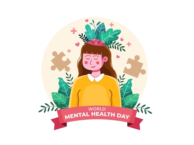 Vector dibujos animados de ilustración del día mundial de la salud mental