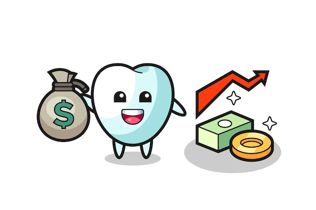 Dibujos animados de ilustración de diente con saco de dinero