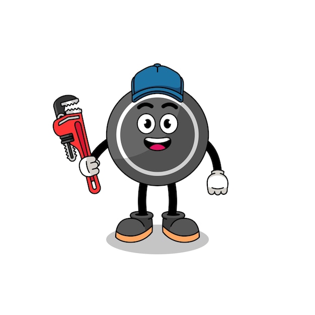 Dibujos animados de ilustración de disco de hockey como un diseño de personajes de plomero