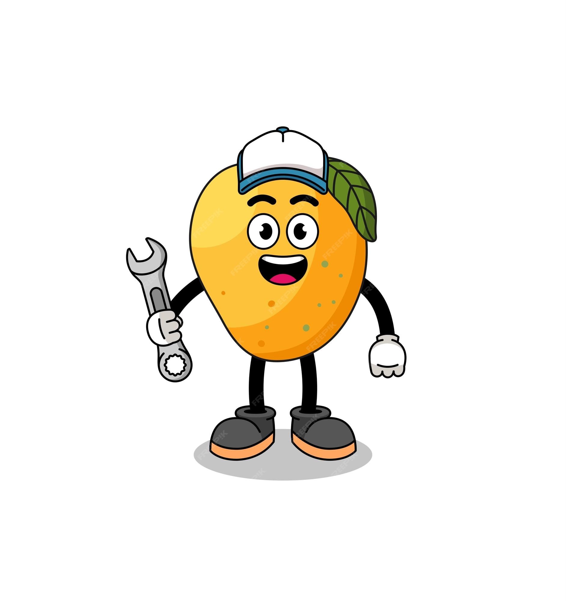 Dibujos animados de ilustración de fruta de mango como un diseño de  carácter mecánico | Vector Premium