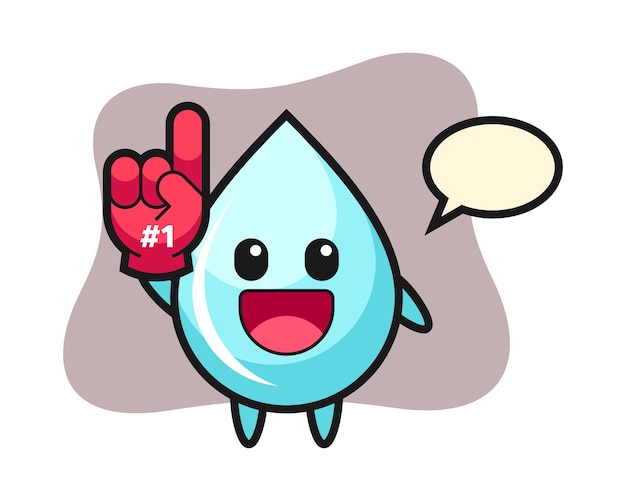 Dibujos animados de ilustración de gota de agua con guante de fanáticos número 1, diseño de estilo lindo para camiseta