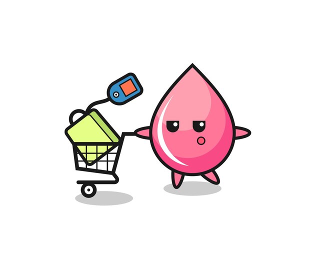 Dibujos animados de ilustración de gota de jugo de fresa con un carrito de compras