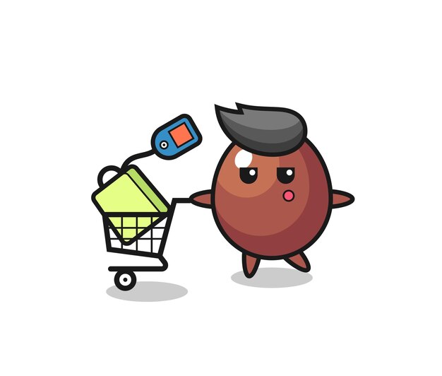 Dibujos animados de ilustración de huevo de chocolate con un carrito de compras, diseño lindo
