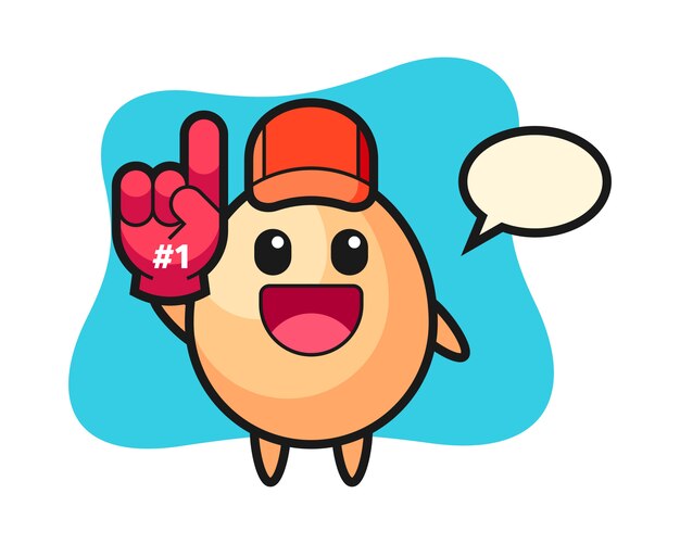 Dibujos animados de ilustración de huevo con guante de fanáticos número 1, estilo lindo para camiseta, pegatina, elemento de logotipo
