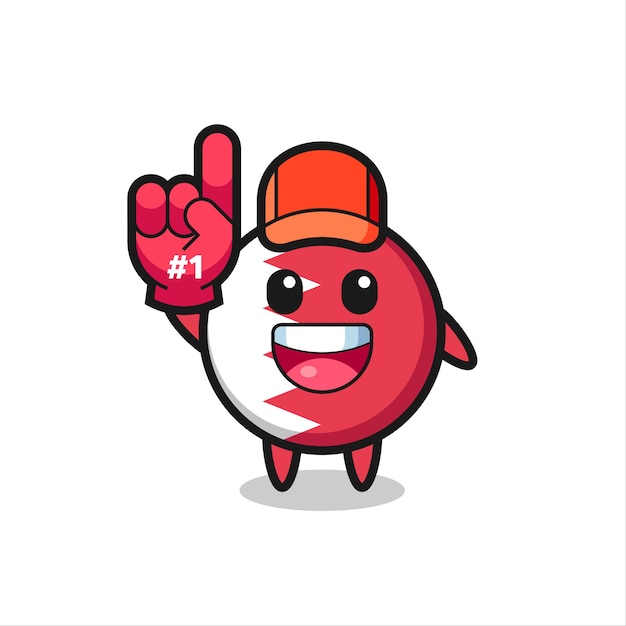 Dibujos animados de ilustración de insignia de bandera de Bahrein con guante de fans número 1, diseño de estilo lindo para camiseta, pegatina, elemento de logotipo