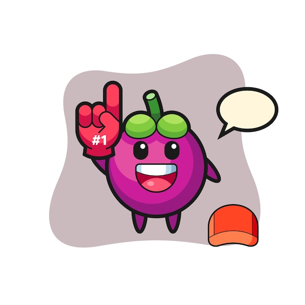 Dibujos animados de ilustración de mangostán con guante de fans número 1, diseño de estilo lindo para camiseta, pegatina, elemento de logotipo