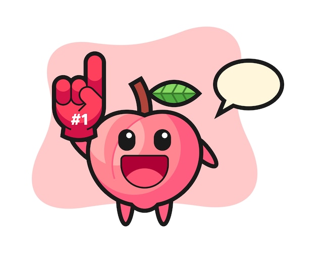 Dibujos animados de ilustración de melocotón con guante de fanáticos número 1, diseño de estilo lindo para camiseta