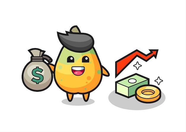 Dibujos animados de ilustración de papaya con saco de dinero, diseño de estilo lindo para camiseta, pegatina, elemento de logotipo