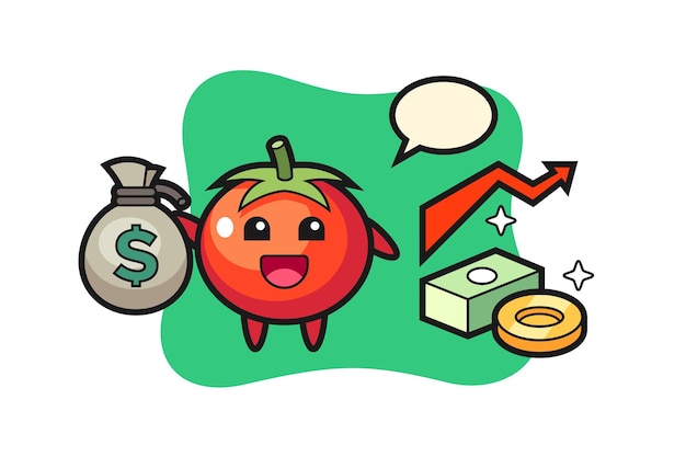 Dibujos animados de ilustración de tomates con saco de dinero