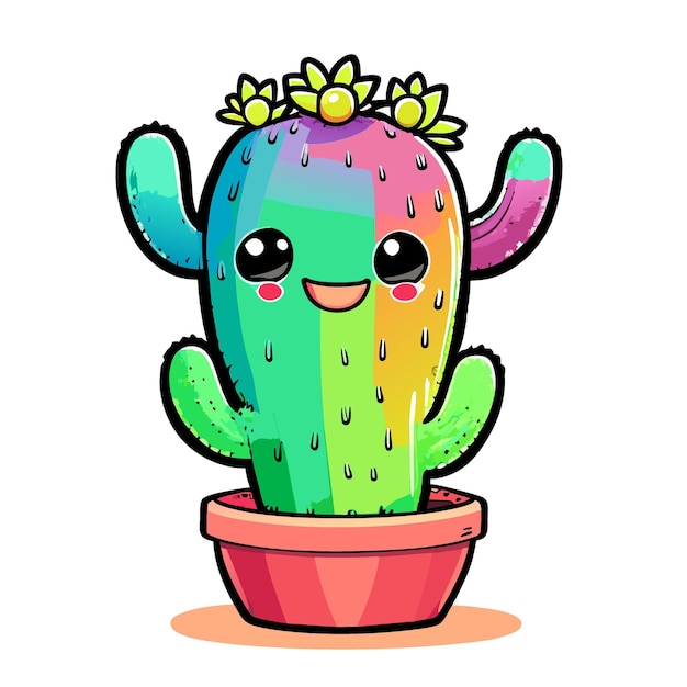 Vector dibujos animados de ilustración de vector de estilo kawaii de cactus