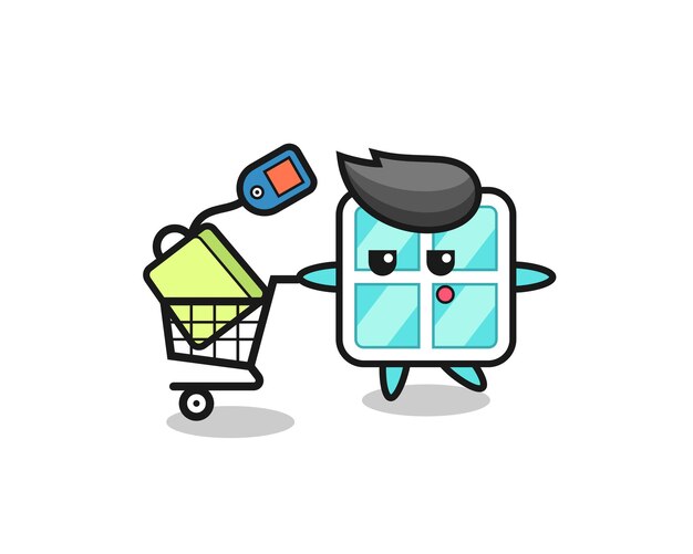 dibujos animados de ilustración de ventana con un carrito de compras, diseño de estilo lindo para camiseta, pegatina, elemento de logotipo