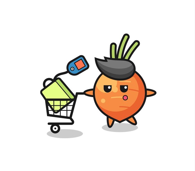 Dibujos animados de ilustración de zanahoria con un carrito de compras