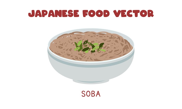 Dibujos animados de imágenes prediseñadas de vector plano de sopa de fideos Soba japonesa. Comida asiática. Cocina japonesa. comida japonesa