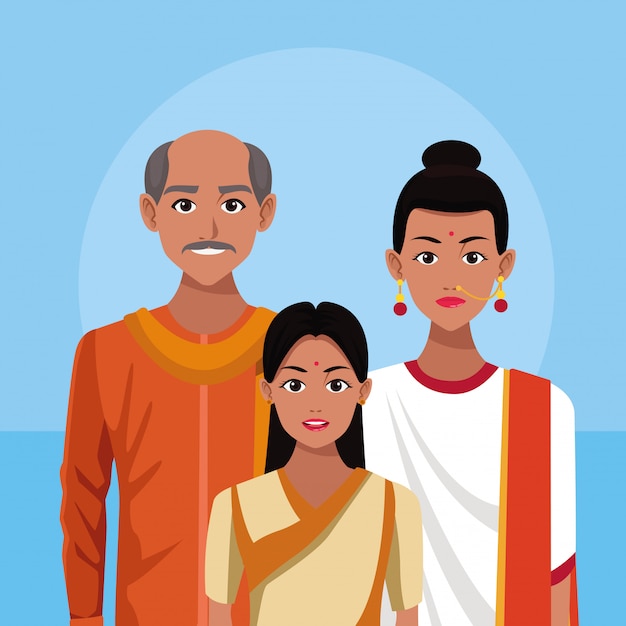 Dibujos animados de india familia india