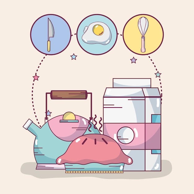 Dibujos animados de ingredientes para el desayuno