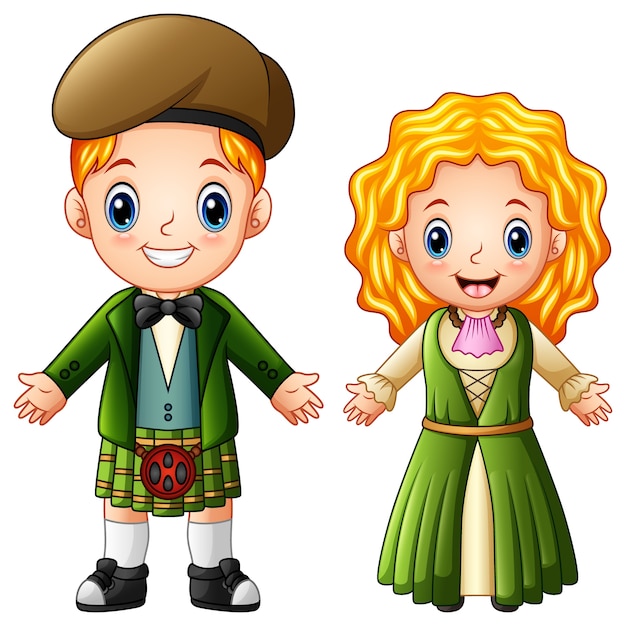 Dibujos animados Irlanda pareja vistiendo trajes tradicionales