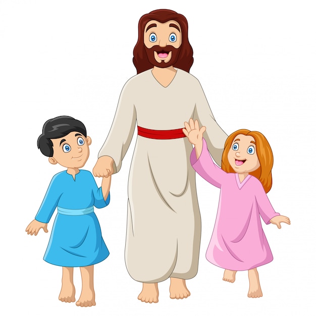 Dibujos animados de jesucristo con niños