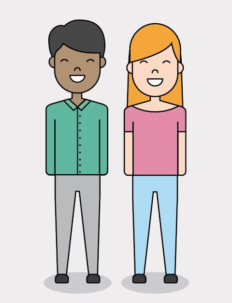 Vector dibujos animados joven y mujer sonriendo icono