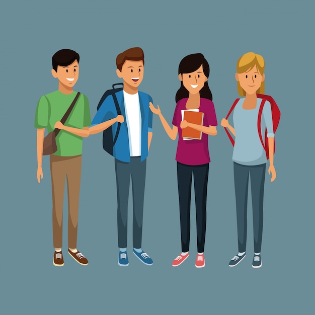 Dibujos animados de jóvenes estudiantes