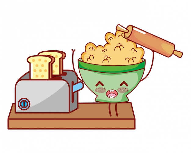 Dibujos animados kawaii de cocina y comida