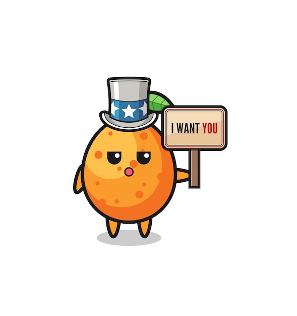 dibujos animados de kumquat como el tío Sam sosteniendo la pancarta te quiero