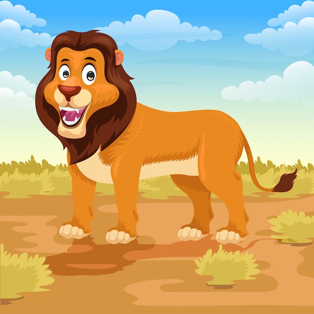 dibujos animados de león en la sabana