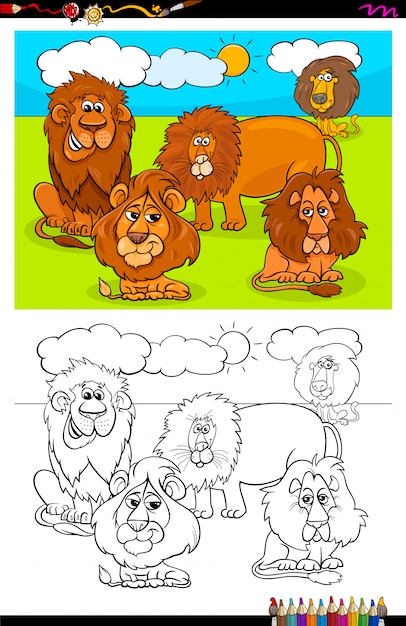 Dibujos animados de leones animales para colorear libro