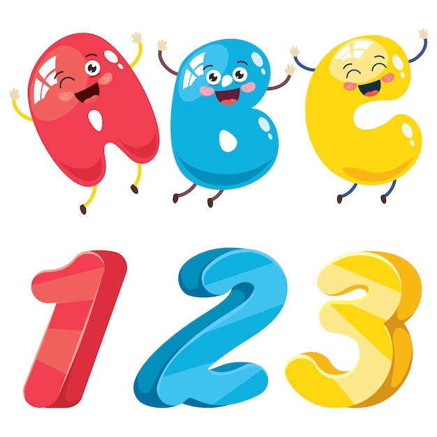 Dibujos animados letras y números
