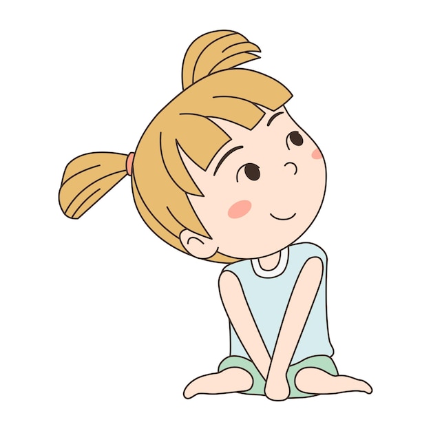 Dibujos animados linda niña tímida alegre.