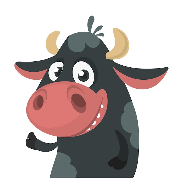 Dibujos animados linda vaca negra de pie y presentando Ilustración vectorial de un personaje de vaca aislado en blanco Ideal para imprimir pancartas o libros para niños