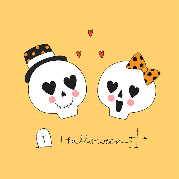 Dibujos animados lindo amante de halloween esqueletos vector.