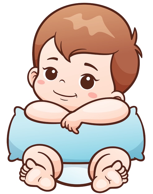 Dibujos animados lindo bebé con almohada | Vector Premium