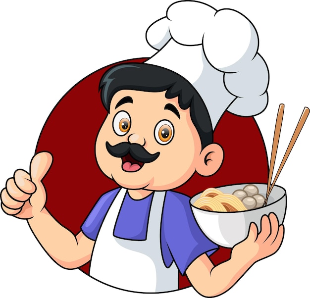 Dibujos animados lindo chef hombre dando pulgar