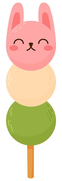 Dibujos animados lindo conejito dango postre tradicional japonés aislado en blanco. dango hanami