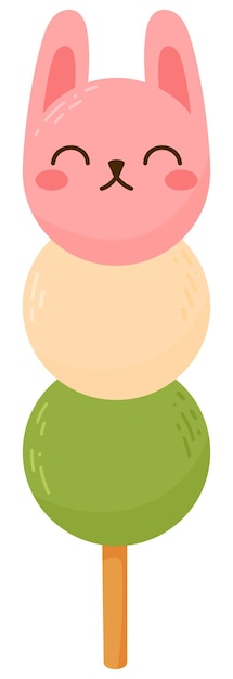 Vector dibujos animados lindo conejito dango postre tradicional japonés aislado en blanco. dango hanami