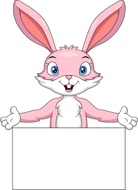 Dibujos animados lindo conejo con signo en blanco