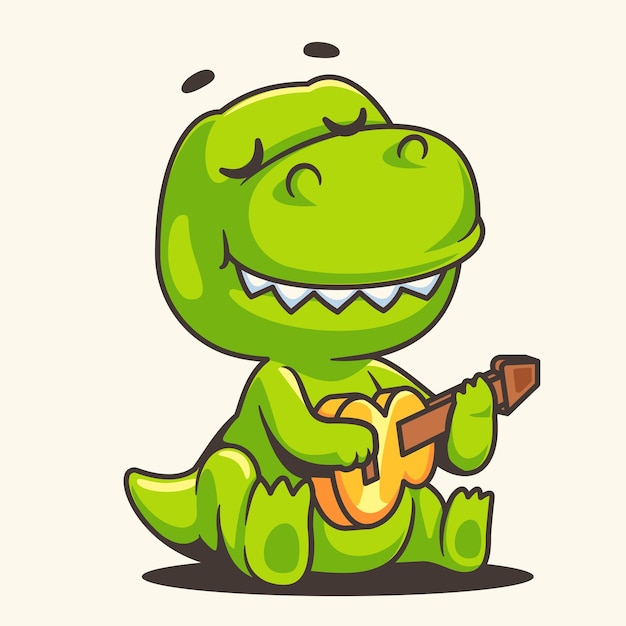 Dibujos animados lindo dinosaurio verde tocando la guitarra