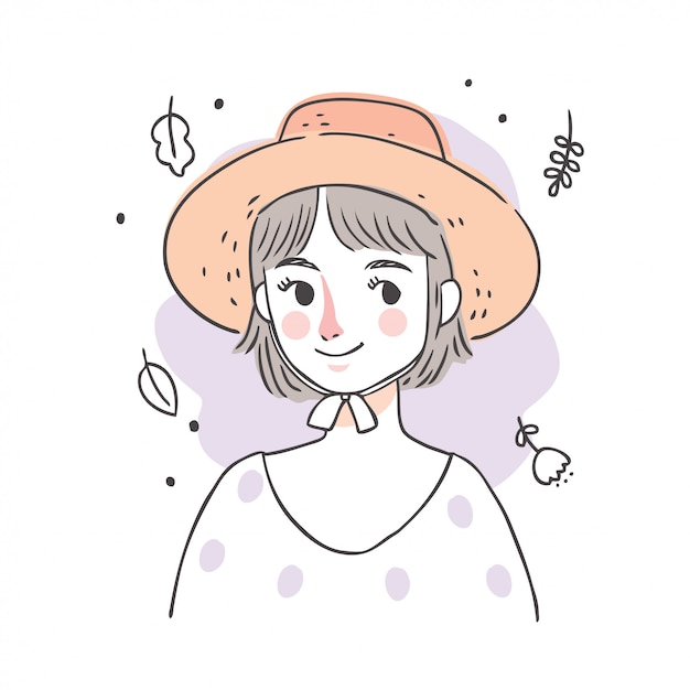 Dibujos animados lindo dulce mujer y sombrero.